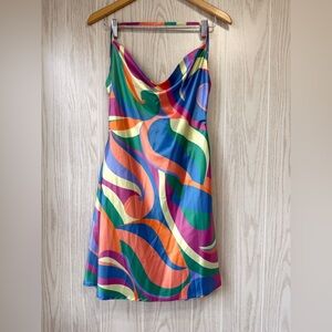 AKIRA CLASSIC COUL NECK Blue MULTI DRESS Size M NWT